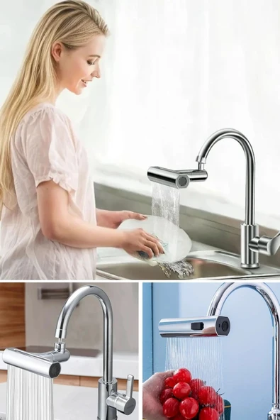Derin Stok® 3 Farklı Modlu Çok Amaçlı Musluk Adaptörü Evrensel Musluk Başlığı Şelale Musluk - 7