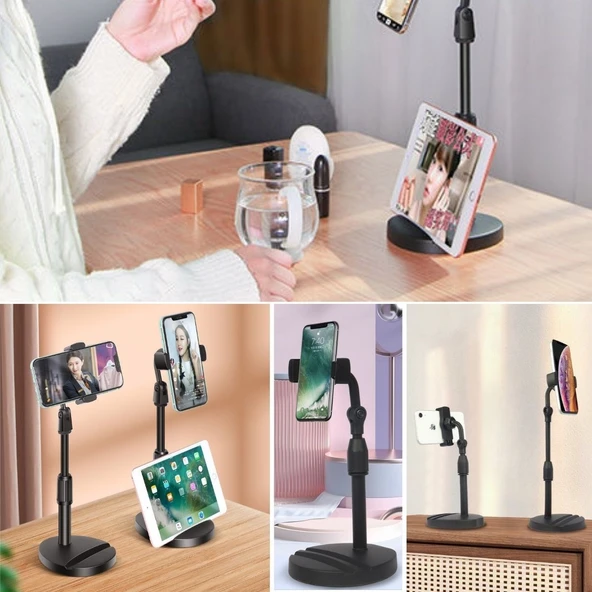 Derin Stok® Masa Üstü Tablet ve Telefon Tutucu Plastik Aparat Siyah Telefon Standı - 2
