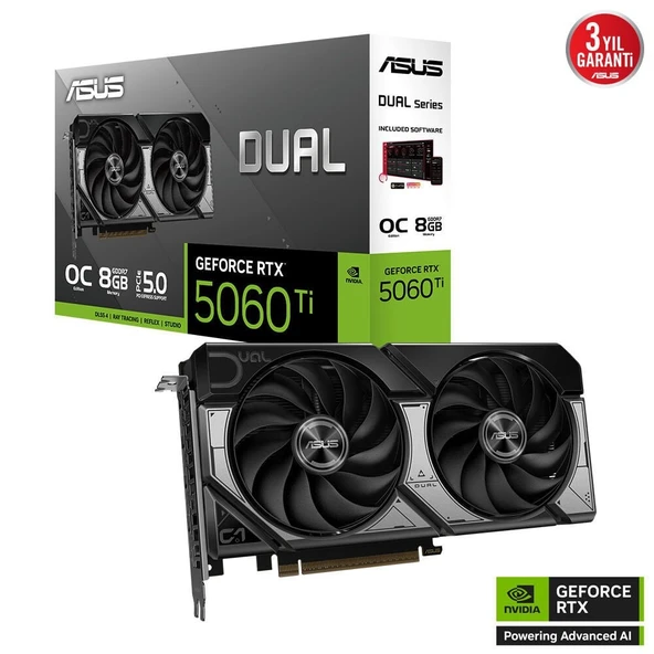 ASUS DUAL-RTX5060TI-O8G 8GB DDR7 128BIT 3XDP EKRAN KARTI ürün görseli