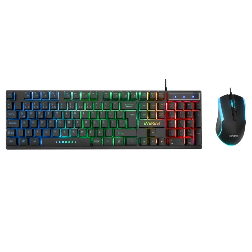 EVEREST KM-198, Luminax, Rainbow Isikli, Türkçe Q, USB Kablolu, Gaming, Klavye Mouse Set