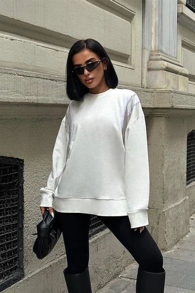 Lucky Life Kadın Metalize Sarkaçlı Sweatshirt
