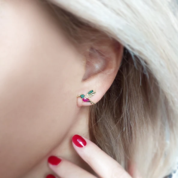 Vaoov 925 Ayar Gümüş Renkli Taşlı Arı Kuşu Küpe - Resim 4