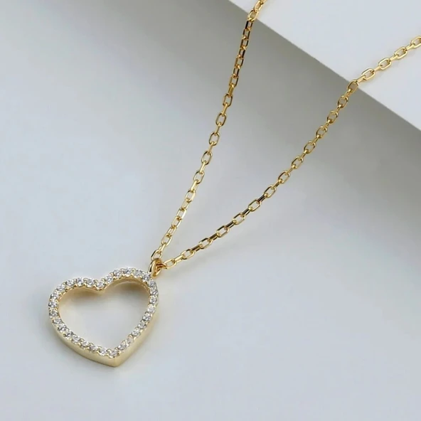 Vaoov 925 Ayar Gümüş Taşlı Modern Kalp Kolye - Resim 3