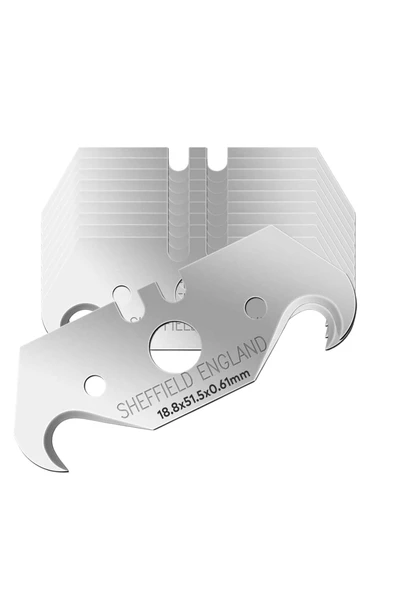 KALİTE Kancalı Rötuş Bıçak Yedeği Kesme Boynuz Bıçak Halıcı Bıçağı 10'lu Paket 18.8x51.5x0,61mm - 4