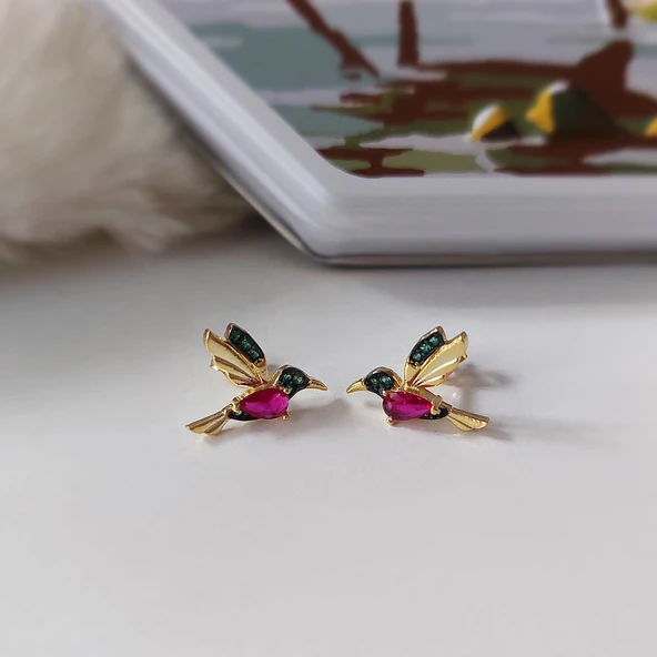 Vaoov 925 Ayar Gümüş Renkli Taşlı Arı Kuşu Küpe ürün görseli