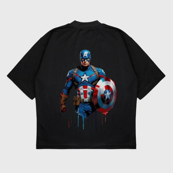 Oversize 'Captain America' Baskılı T-Shırt - 2