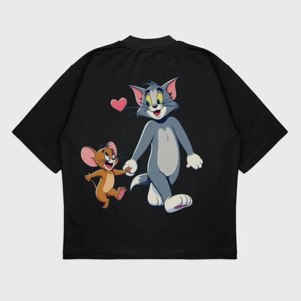 Oversize 'Tom & Jerry' Baskılı T-Shırt