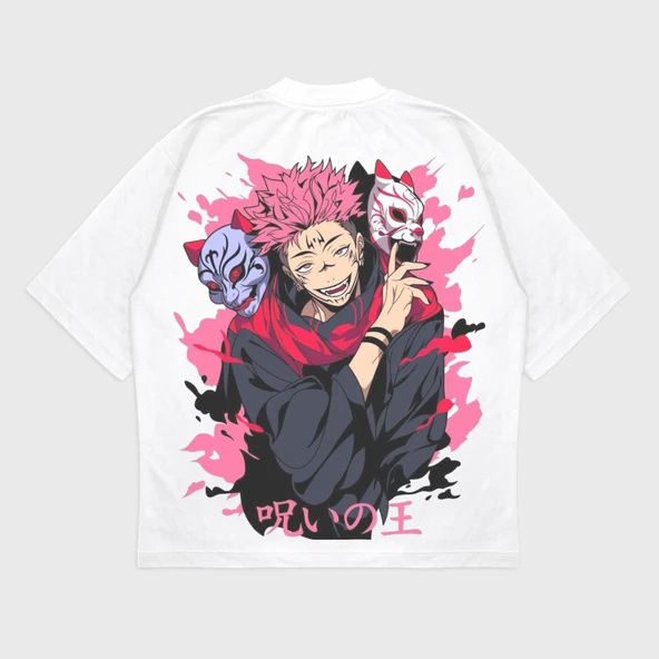 Oversize 'Jujutsu Kaisen' Baskılı T-Shırt - Resim 3