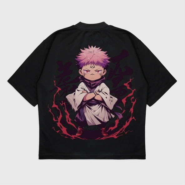 Oversize 'Chibi Sukuna' Baskılı T-Shırt - 3