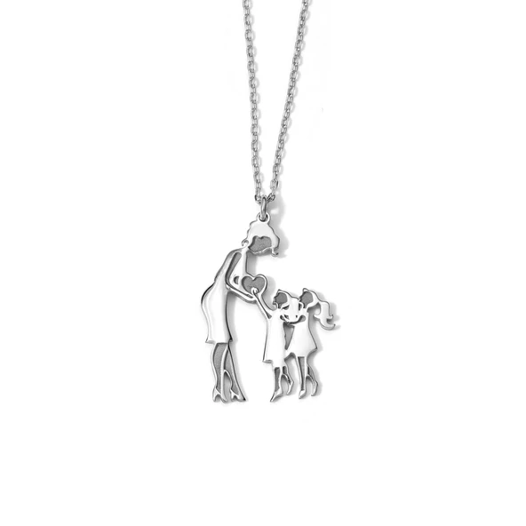 14 Ayar Altın Kaplama Anne ve İki Kız Çocuk Aile Aşk Gümüş Kolye - CN00445 - Resim 6