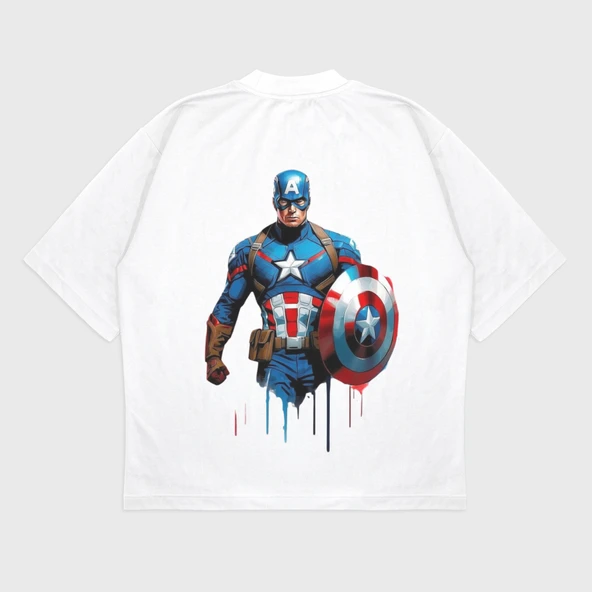 Oversize 'Captain America' Baskılı T-Shırt