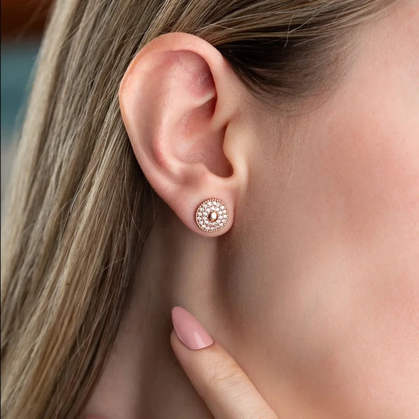 Vaoov 925 Ayar Gümüş Taşlı Düğme Küpe ürün görseli