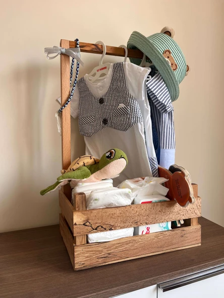 Dekoratif Ahşap Bebek Sepeti – 40 Uçurma Babyshower Hediyesi - 4