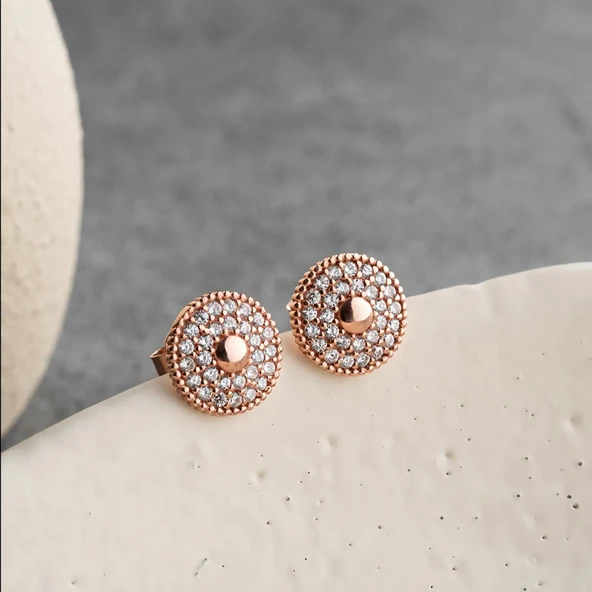 Vaoov 925 Ayar Gümüş Taşlı Düğme Küpe - Resim 2