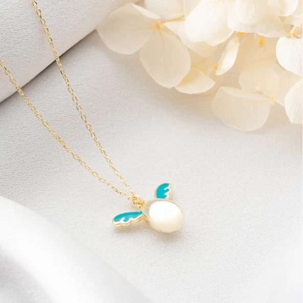 Vaoov 925 Ayar Gümüş Mavi Kanatlı Melek Kolye - Resim 2