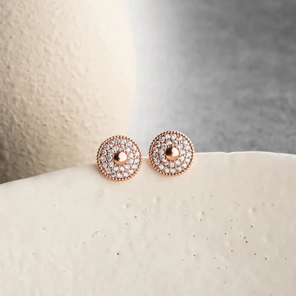 Vaoov 925 Ayar Gümüş Taşlı Düğme Küpe - Resim 5