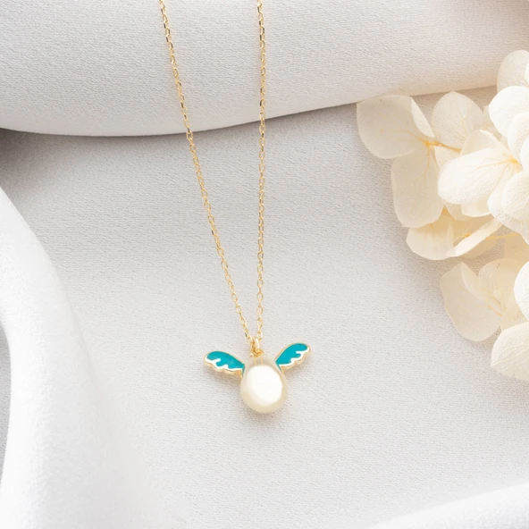 Vaoov 925 Ayar Gümüş Mavi Kanatlı Melek Kolye - Resim 4