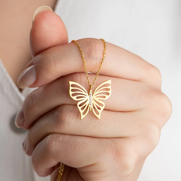 Vaoov 925 Ayar Gümüş Kelebek Kolye - Resim 3