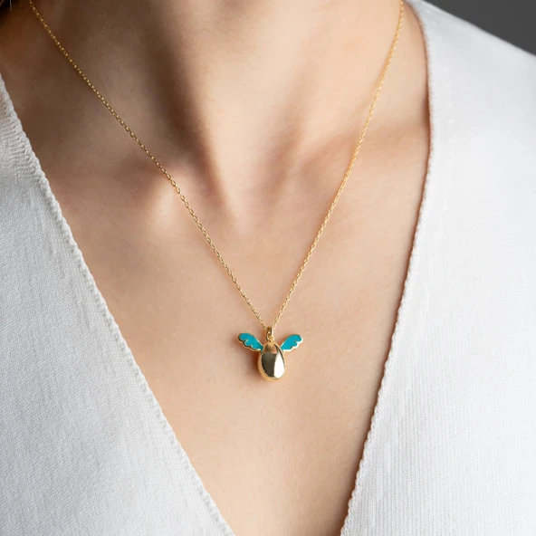 Vaoov 925 Ayar Gümüş Mavi Kanatlı Melek Kolye - Resim 3