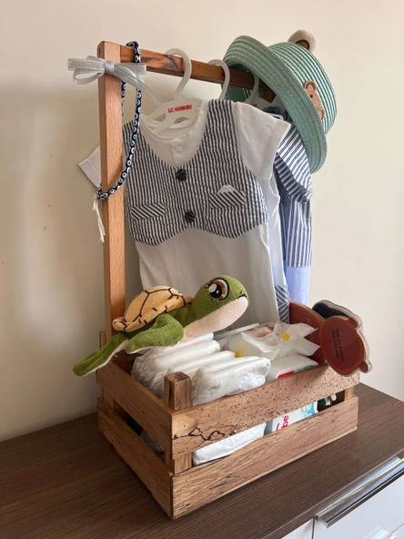 Dekoratif Ahşap Bebek Sepeti – 40 Uçurma Babyshower Hediyesi - 9