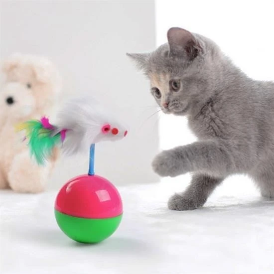 Derin Stok® Kedi Oyun Topu Tüylü Fareli Hacı Yatmaz Eğitici Yavru Kedi Fare Kovalama Oyuncağı - 7