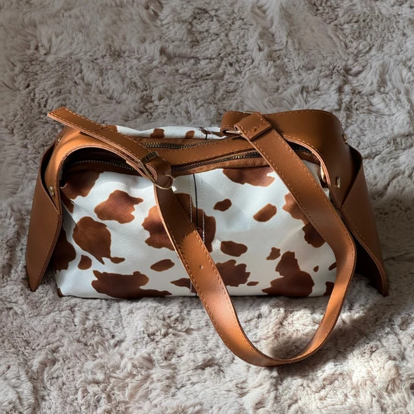 Cow Print Desenli Trend Omuz Çantası - 3