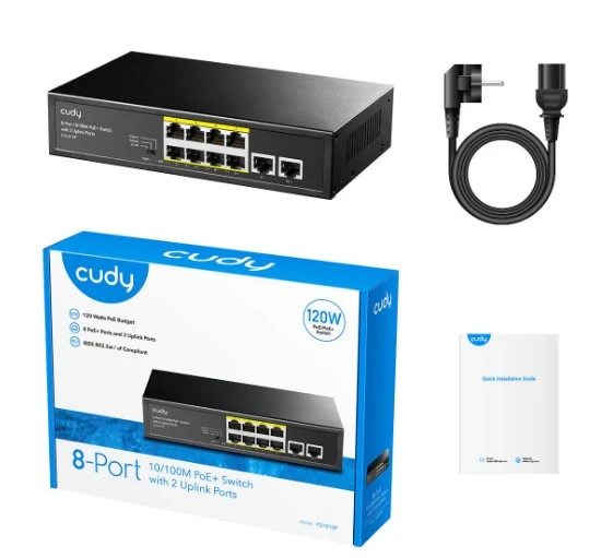 Cudy FS1010P 8 Port 10/100Mbps  2*FE Uplink VLAN&Extend Mode 250m 120W POE+ Ethernet Switch - 3