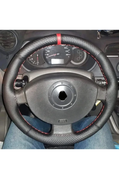 DİKİŞLİ DİREKSİYON KILIFI NOKTALI / KARBON DERİ KIRMIZI YÜZÜK KIRMIZI DİKİŞLİ R. MEGANE2 İÇİN ürün görseli