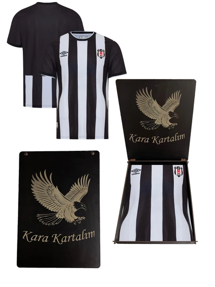 Beşiktaş Lisanslı Çubuklu Forma Hediyelik Ahşap Kutulu Kara Kartalım