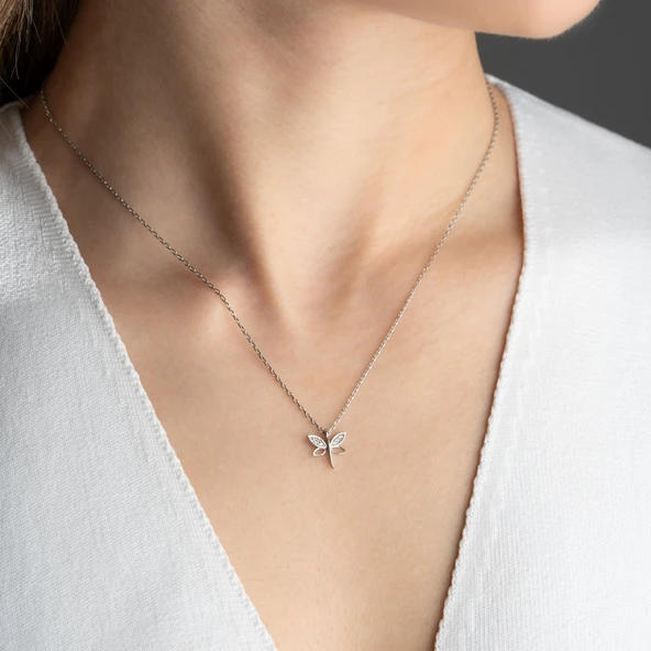 Vaoov 925 Ayar Gümüş Minimal Yusufçuk Kolye - Resim 3