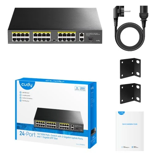 Cudy FS1026PS1 24 Port 10/100Mbps 1*SFP 2*GE RJ45 VLAN&Extend Mode 250m 300W 1U POE+ Ethernet Switch