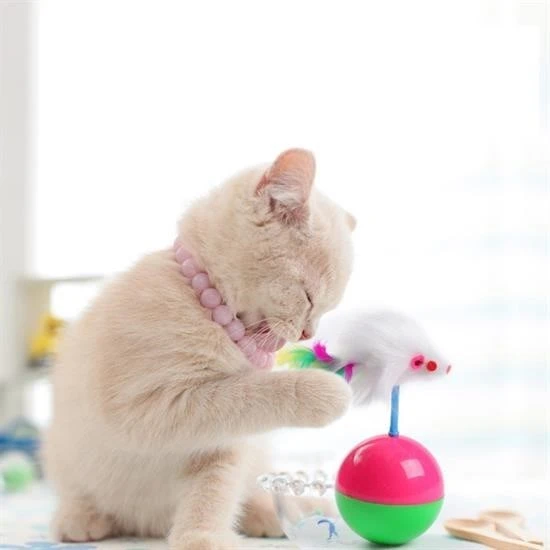Derin Stok® Kedi Oyun Topu Tüylü Fareli Hacı Yatmaz Eğitici Yavru Kedi Fare Kovalama Oyuncağı - 9