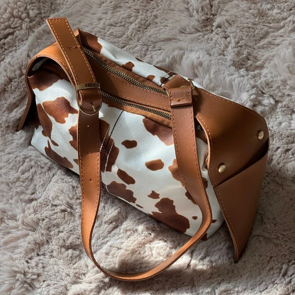 Cow Print Desenli Trend Omuz Çantası - 5