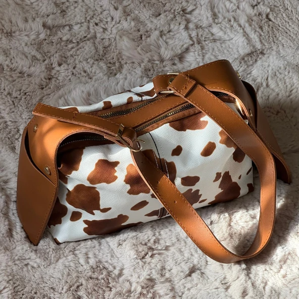 Cow Print Desenli Trend Omuz Çantası - 6