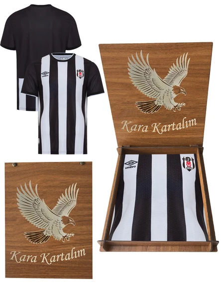 Beşiktaş Lisanslı Çubuklu Forma Hediyelik Ahşap Kutulu Kara Kartalım