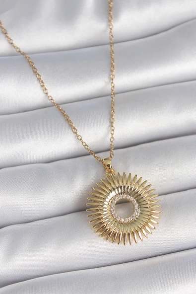 316L Çelik Gold Renk Zincir Zirkon Taşlı Nova Yıldız Model Kadın Kolye - TJ-BKO10047 - 1