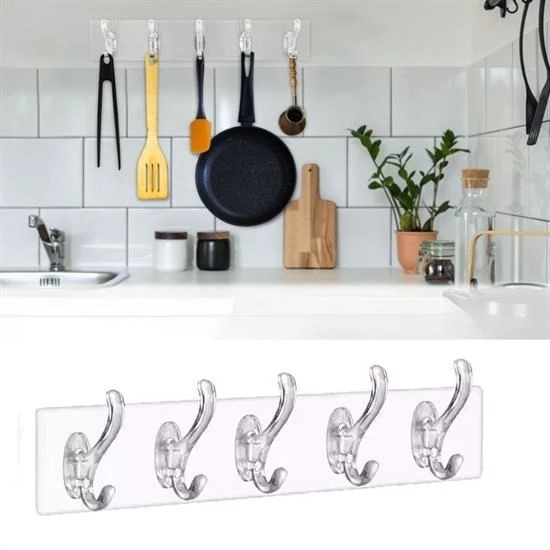 Derin Stok® 5'li Güçlü Yapışkanlı Şeffaf Duvar Askısı Banyo Mutfak Düzenleyici Pratik Askılık