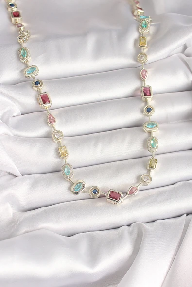 Pirinç Gold Renk Zirkon Taşlı VIP Seri Kadın Kolye - EBJ250501W32783 - Resim 2