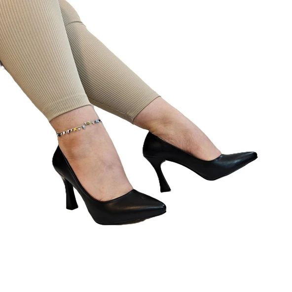 Fiyra 7036 Siyah Cilt İnce Kadeh Topuk Stiletto Topuklu Ayakkabı - 3