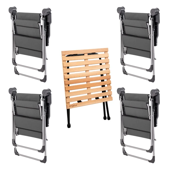 4 Adet Katlanır Kamp Sandalyesi ve Masa Seti - Rock - Antrasit A-29 - Bardaklıklı - 140 KG - Resim 2