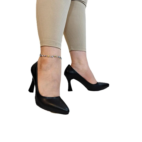 Fiyra 7036 Siyah Cilt İnce Kadeh Topuk Stiletto Topuklu Ayakkabı - 2