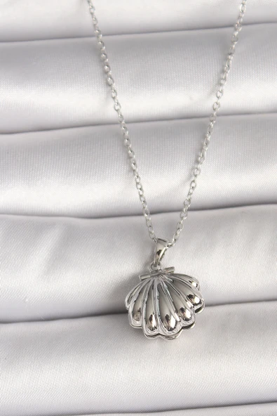 Gümüş Renk Zincir Açılır İncili Midye Model Kadın Kolye - EBJ250501W32773 ürün görseli