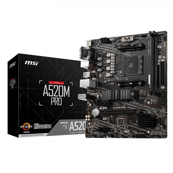 Msi A520M PRO Amd A520 Soket AM4 DDR4 4600 MHz(OC) M.2 Anakart
