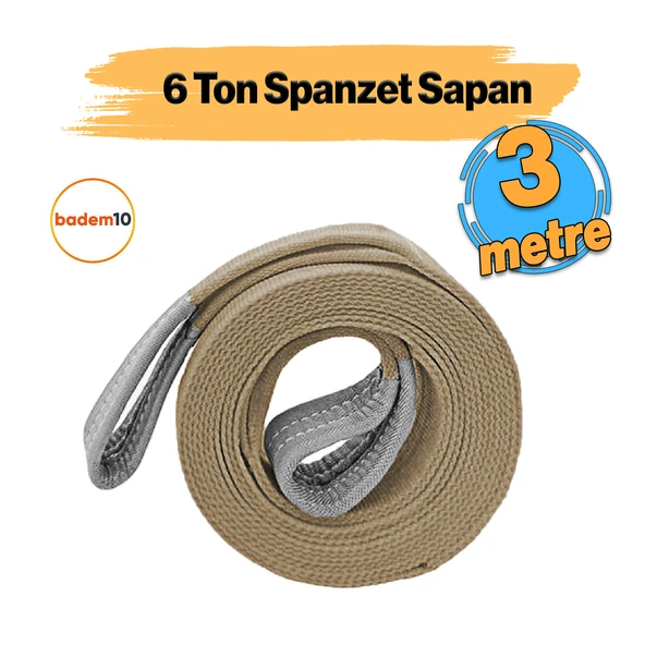 Sapan Polyester Spanzet 6 Ton 3 Metre Kahve Sağlam Yük Kaldırma Taşıma İndirme Halat