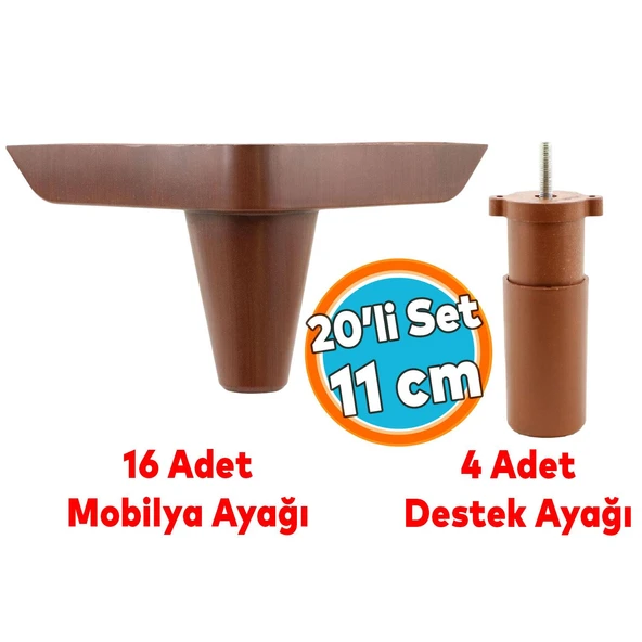 Mobilya Koltuk Kanepe Tv Ünitesi Destek Ayağı 11 cm Ahşap Desenli Ayakları 20'li Set ürün görseli