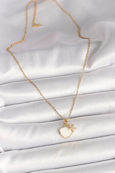 Gold Renk Zincir Sallantı Beyaz Mineli Deniz Kabuğu Zirkon Taşlı Deniz Yıldızı Figür Kadın Kolye - EBJ250501W32748 - Resim 2