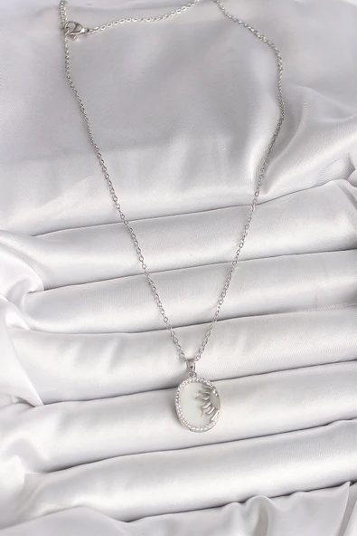 Gümüş Renk Zincir Beyaz Mineli Gün Batımı Model Zirkon Taş Detaylı Kadın Kolye - EBJ250501W32781 - Resim 2