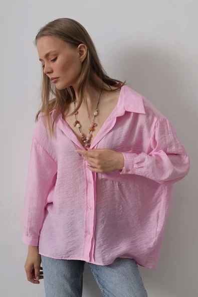 Cepli Oversize Gömlek - Pembe ürün görseli