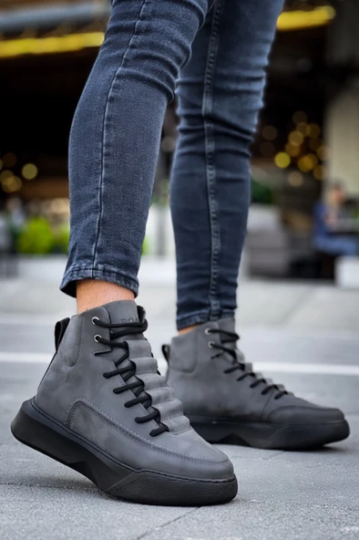 ET0321 Gizli Bağcıklı Erkek Yüksek Taban Füme Spor Bot - Resim 2