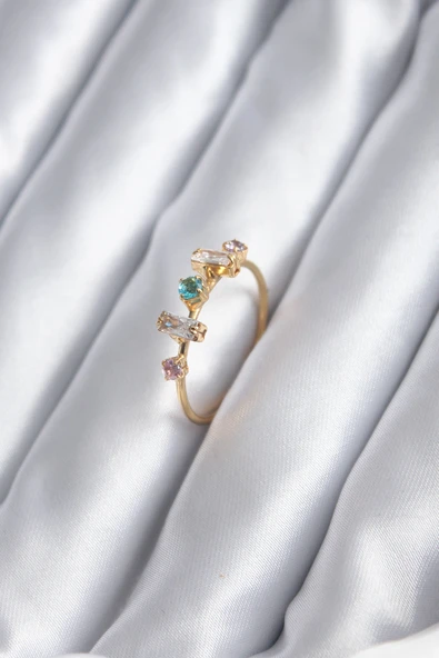 Gold Renk Zirkon Taşlı Renkli Zirkon Taşlı Kadın Yüzük - EBJ250501W33384 ürün görseli